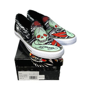 New-Ed Hardy Wes Slip-on Sneakers Men's Size 10 Shoes with Tattoo Artwork Print